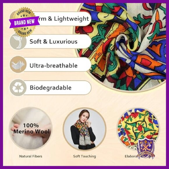 Oversized 100% Merino Wool Pashmina Wrap Blanket Shawl for Women - Picture 4 of 8